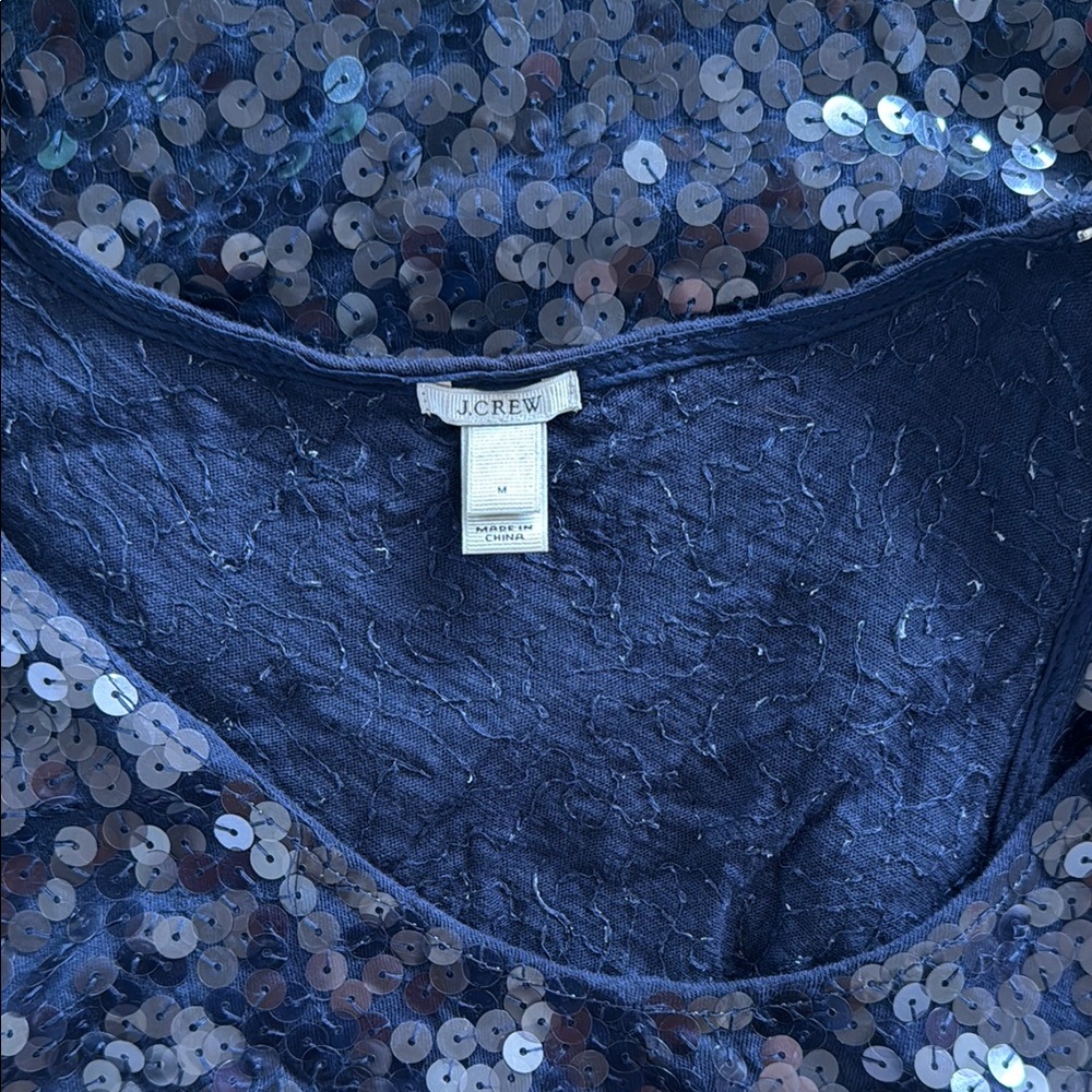 💙 J.Crew Colorblock Sequin Tank Top Navy Mint Green Silk Trim Medium - Picture 6 of 7